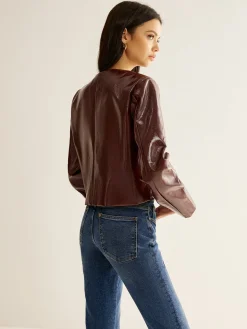 COMMENSE Crew Neck PU Leather Short Blazer* Outerwear|Blazers