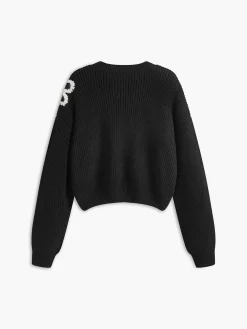 COMMENSE Crew Neck Ribbed Floral Knit Top* Sweater Tops|Sweaters & Cardigans