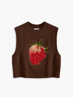 COMMENSE Crew Neck Strawberry Sweater Vest* Sweater Vests|Sweaters & Cardigans