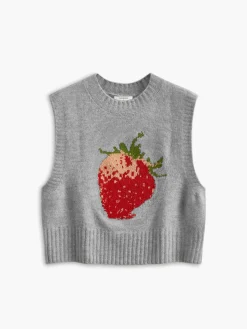 COMMENSE Crew Neck Strawberry Sweater Vest* Sweater Vests|Sweaters & Cardigans