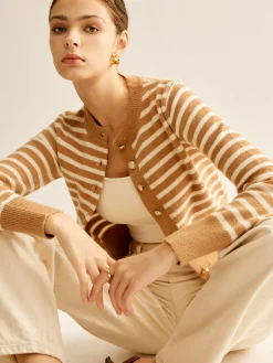 COMMENSE Crew Neck Striped Corset Cardigan* Cardigans|Sweaters & Cardigans