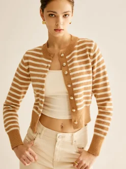 COMMENSE Crew Neck Striped Corset Cardigan* Cardigans|Sweaters & Cardigans