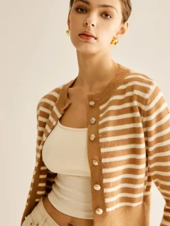 COMMENSE Crew Neck Striped Corset Cardigan* Cardigans|Sweaters & Cardigans