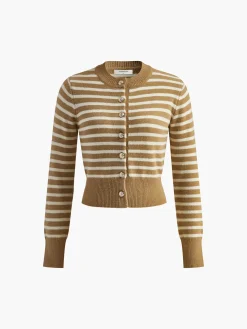 COMMENSE Crew Neck Striped Corset Cardigan* Cardigans|Sweaters & Cardigans