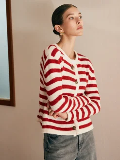 COMMENSE Crew Neck Striped Jersey Cardigan* Cardigans|Sweaters & Cardigans