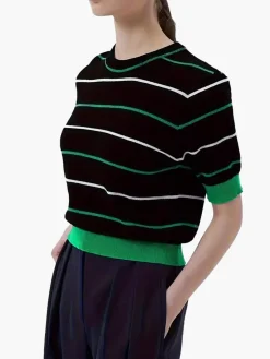 COMMENSE Crew Neck Striped Knit Top* Sweater Tops|Sweaters & Cardigans