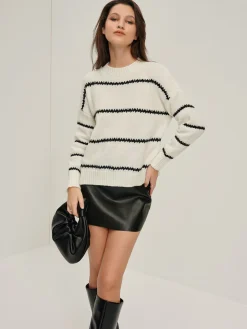 COMMENSE Crew Neck Striped Pullover Sweater* Sweater Tops|Sweaters & Cardigans
