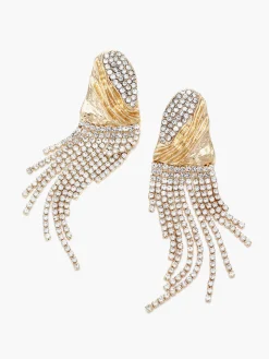 COMMENSE Crinkled Metal Rhinestone Earrings* Earrings|Accessories