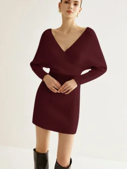 COMMENSE Criss Cross Cinched Sweater Dress* White Dresses|Black Dresses
