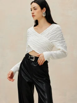 COMMENSE Criss Cross Crop Knit Top* Sweater Tops|Sweaters & Cardigans