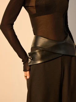 COMMENSE Criss Cross Faux Leather Panel Pants* Pants|Bottoms