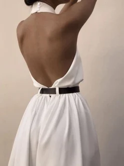 COMMENSE Criss Cross Halter Backless Jumpsuit Without Belt* White Dresses|Jumpsuits & Rompers