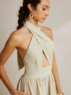 COMMENSE Criss Cross Halter Pockets Long Dress* Casual Dresses|Cocktail & Party Dresses