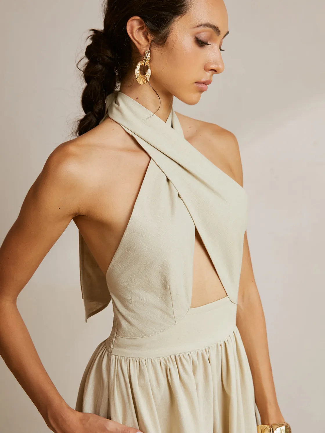 COMMENSE Criss Cross Halter Pockets Long Dress* Casual Dresses|Cocktail & Party Dresses