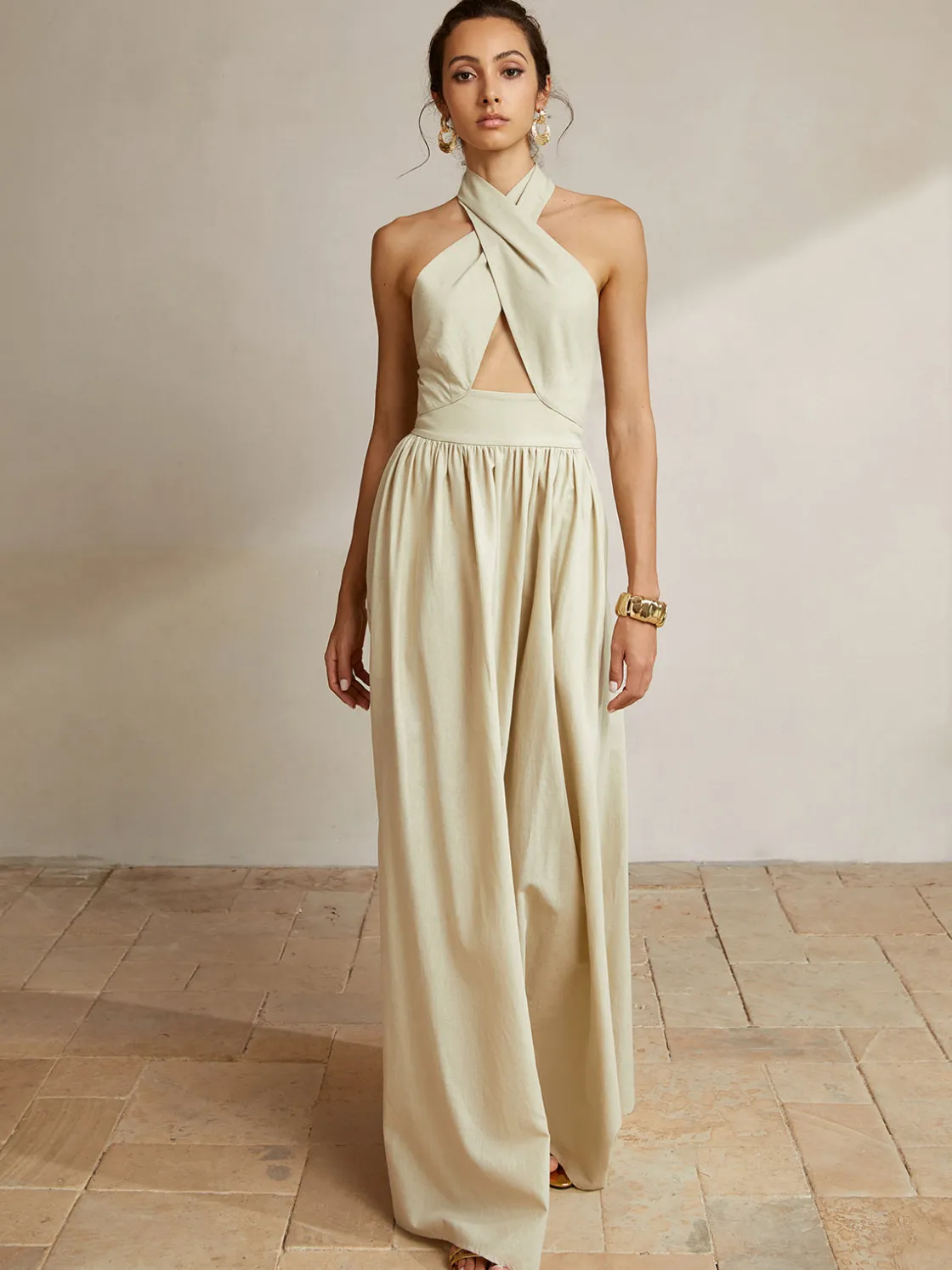 COMMENSE Criss Cross Halter Pockets Long Dress* Casual Dresses|Cocktail & Party Dresses