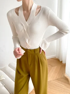 COMMENSE Criss Cross Halter Sweater* Sweater Tops|Sweaters & Cardigans