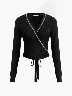 COMMENSE Criss Cross Lace Up Sweater* Sweater Tops|Sweaters & Cardigans