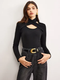 COMMENSE Criss Cross Neck Ribbed Top* T-shirts|Tops