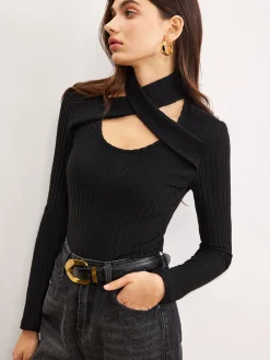 COMMENSE Criss Cross Neck Ribbed Top* T-shirts|Tops
