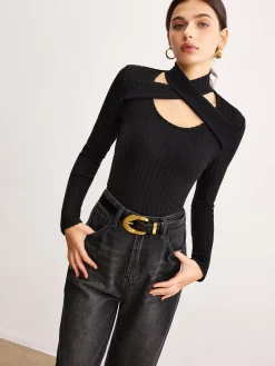 COMMENSE Criss Cross Neck Ribbed Top* T-shirts|Tops