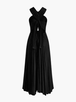 COMMENSE Criss Cross Pleated Long Dress* Black Dresses|Cocktail & Party Dresses