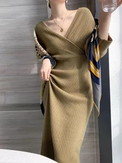 COMMENSE Criss Cross Sweater Dress Without Belt* Sweater Dresses|Vacation Dresses