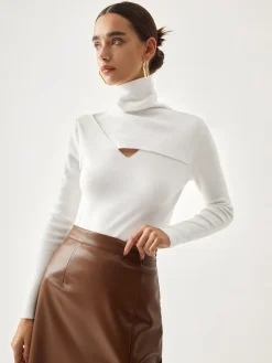 COMMENSE Criss Cross Turtleneck Long Sleeve Knit Top* Sweater Tops|Sweaters & Cardigans