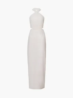 COMMENSE Crisscross Cutout Halter Split Knit  Long Dress* White Dresses|Cocktail & Party Dresses