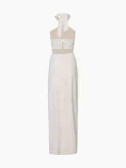 COMMENSE Crisscross Cutout Halter Split Knit  Long Dress* White Dresses|Cocktail & Party Dresses