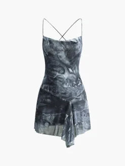 COMMENSE Crisscross Print Asymmetrical Hem Short Dress* Dresses