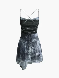 COMMENSE Crisscross Print Asymmetrical Hem Short Dress* Dresses