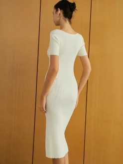 COMMENSE Crisscross Split Midi Sweater Dress* White Dresses|Sweater Dresses