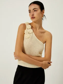 COMMENSE Crochet Rosette Decor One Shoulder Vest* Sweater Vests|Sweaters & Cardigans