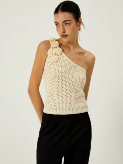 COMMENSE Crochet Rosette Decor One Shoulder Vest* Sweater Vests|Sweaters & Cardigans