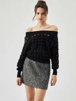 COMMENSE Crocheted Circle Hollow Off Shoulder Blouse* Blouses & Shirts|Tops