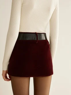 COMMENSE Crocodile Belted Velvet Mini Skirt* Skirts|Matching Sets