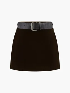 COMMENSE Crocodile Belted Velvet Mini Skirt* Skirts|Matching Sets
