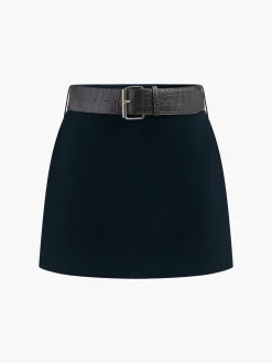 COMMENSE Crocodile Belted Velvet Mini Skirt* Skirts|Matching Sets