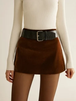 COMMENSE Crocodile Belted Velvet Mini Skirt* Skirts|Matching Sets
