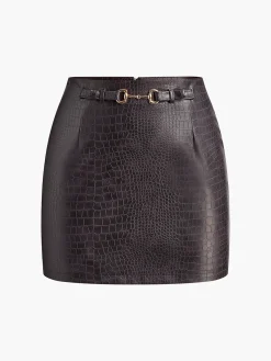 COMMENSE Crocodile Embossed Faux Leather Skirt* Skirts|Matching Sets