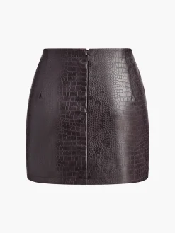 COMMENSE Crocodile Embossed Faux Leather Skirt* Skirts|Matching Sets