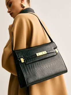 COMMENSE Crocodile Embossed Shoulder Tofu Bag* Bags|Accessories