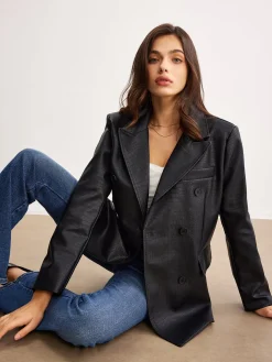 COMMENSE Crocodile PU Leather Button Blazer* Outerwear|Blazers