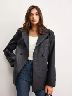 COMMENSE Crocodile PU Leather Button Blazer* Outerwear|Blazers