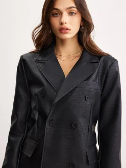 COMMENSE Crocodile PU Leather Button Blazer* Outerwear|Blazers