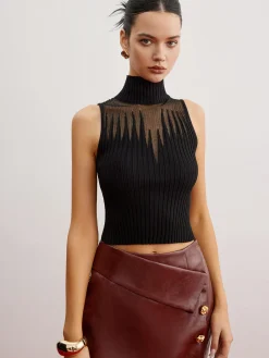 COMMENSE Crop Sheer Panel Sweater Vest* Sweater Vests|Sweaters & Cardigans