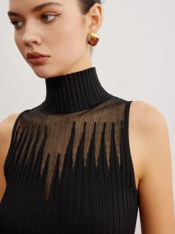 COMMENSE Crop Sheer Panel Sweater Vest* Sweater Vests|Sweaters & Cardigans