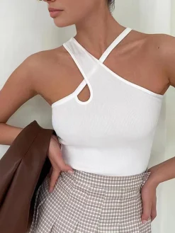 COMMENSE Cross Halter Cutout Tank Top* Tank Tops & Camis|Tops