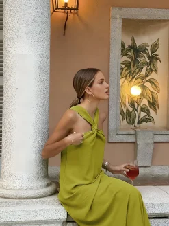 COMMENSE Cross Halter Split Long Dress* Casual Dresses|Vacation Dresses