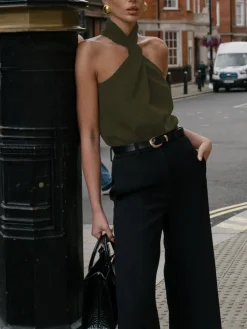 COMMENSE Cross Halter Tank Top* Tank Tops & Camis|Tops